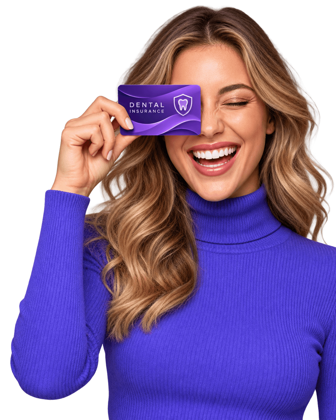 Smiling woman holding dental insurance card